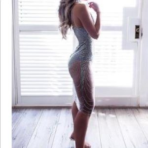 Silver Sequin Bodysuit Dress Women sz L